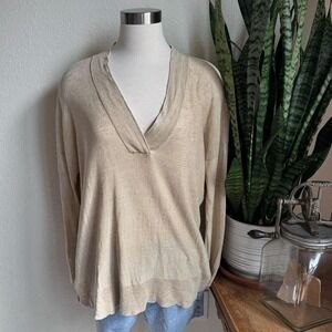 Polo‎ Ralph Lauren knit linen Sweater V-Neck Classic Preppy Pullover oversized